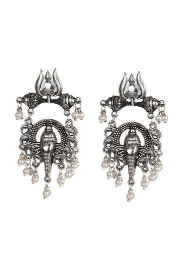 Ganpati Studs Studded with White Stones Dangler Earrings